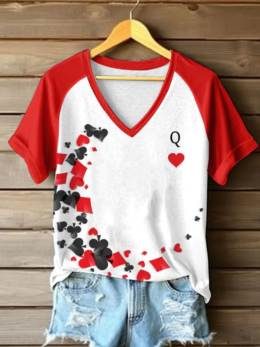 Women’s Playing Cards Inspired Art Print T-Shirt As picture / S