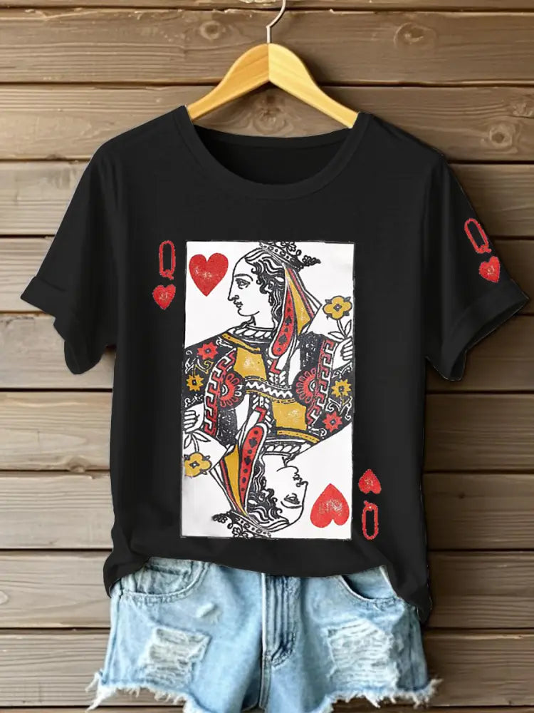 Women’s Poker Queen of Hearts T-shirts Black / S