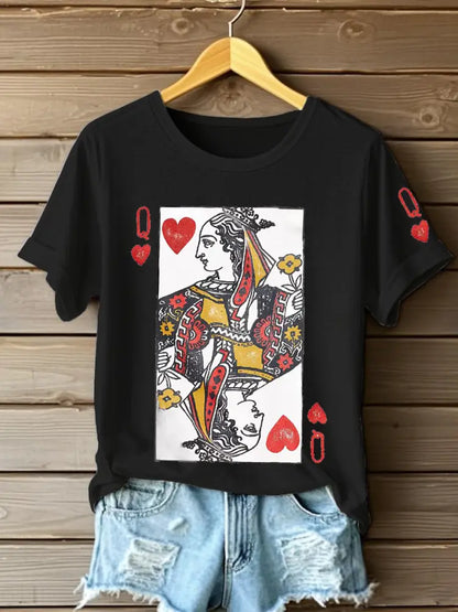 Women’s Poker Queen of Hearts T-shirts Black / S