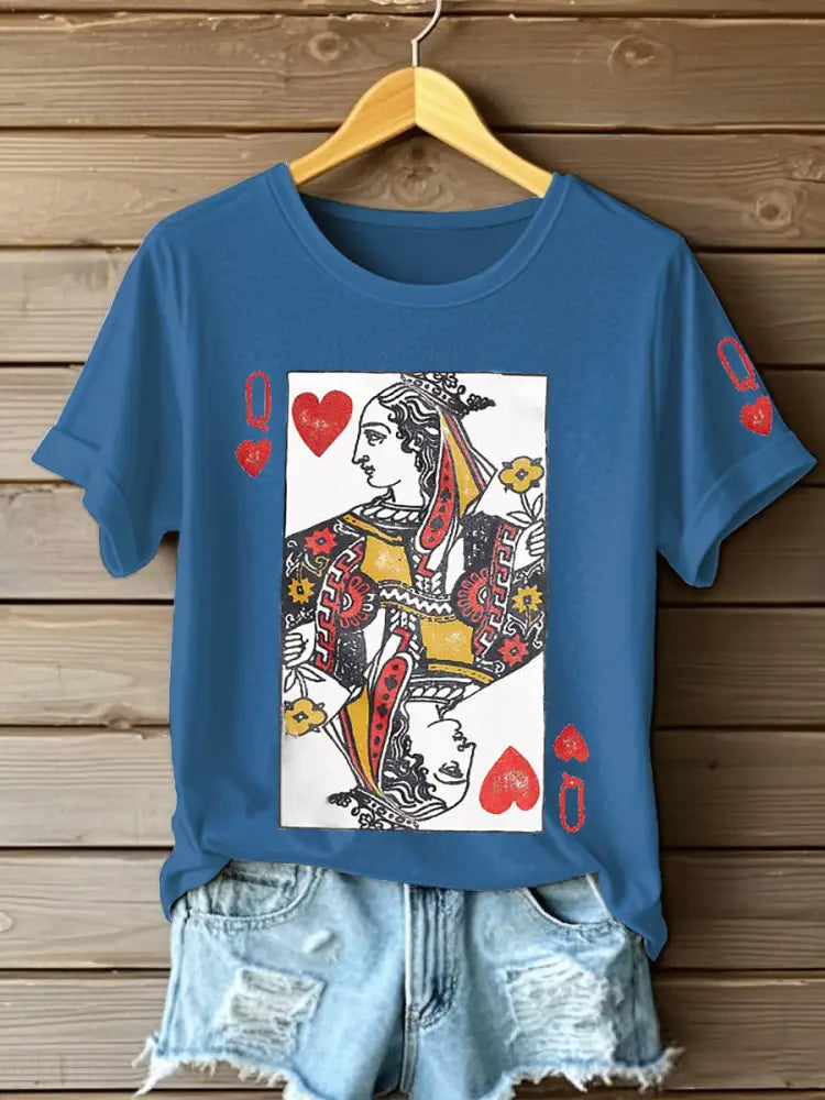Women’s Poker Queen of Hearts T-shirts Blue / S
