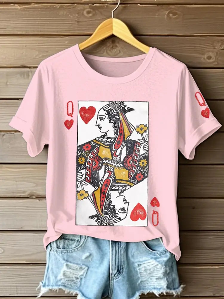 Women’s Poker Queen of Hearts T-shirts Light Pink / S