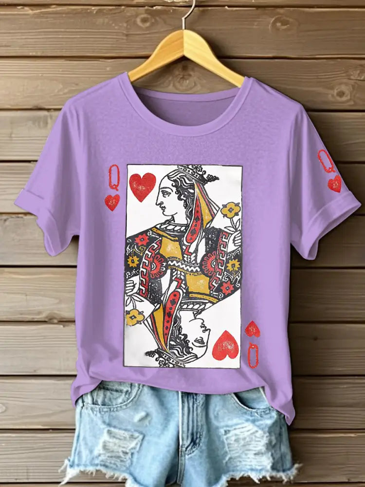 Women’s Poker Queen of Hearts T-shirts Light Purple / S