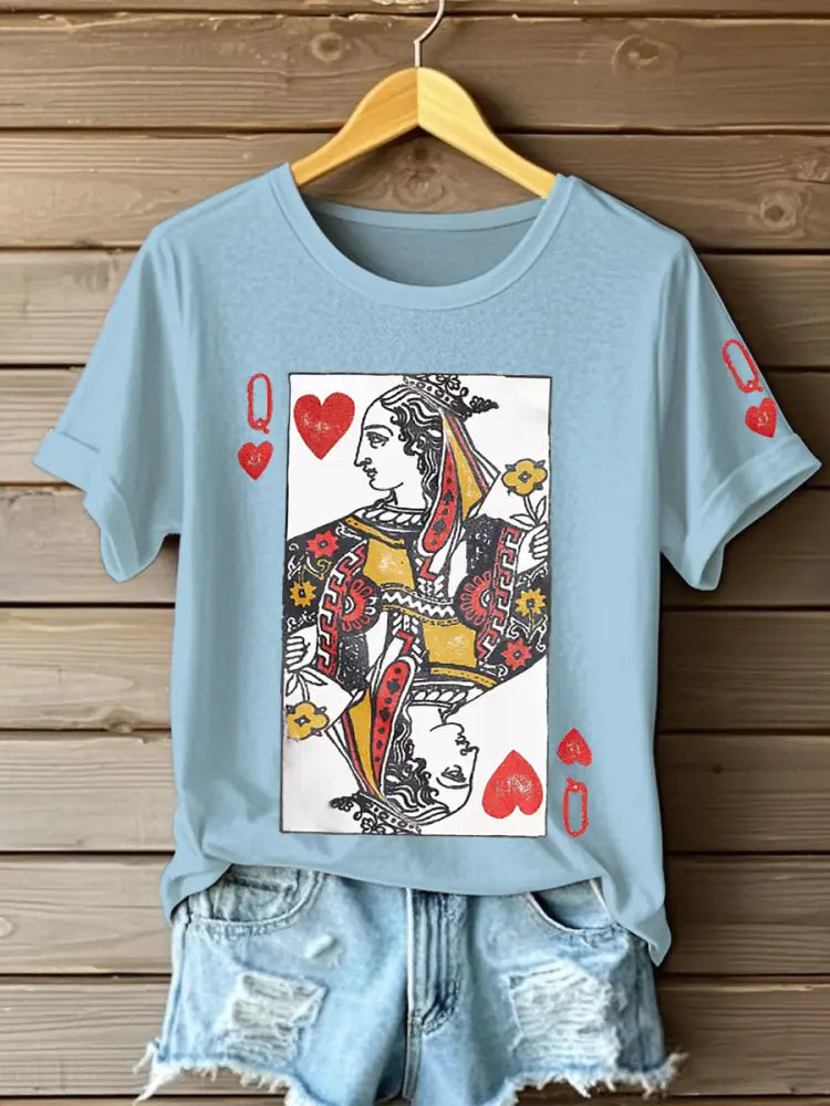 Women’s Poker Queen of Hearts T-shirts Sky Blue / S