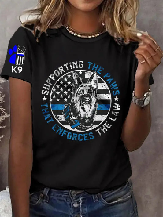 Women’s Police Dog Funny Supporting The Paws K9 Police Officer T-Shirt Black / S