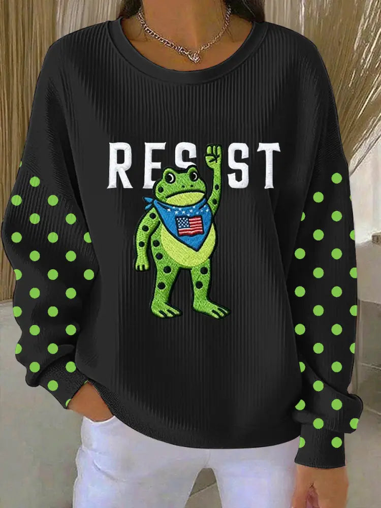 Women’s Portland Frog Resist Ribbed Round-Neck Sweatshirt Black / S
