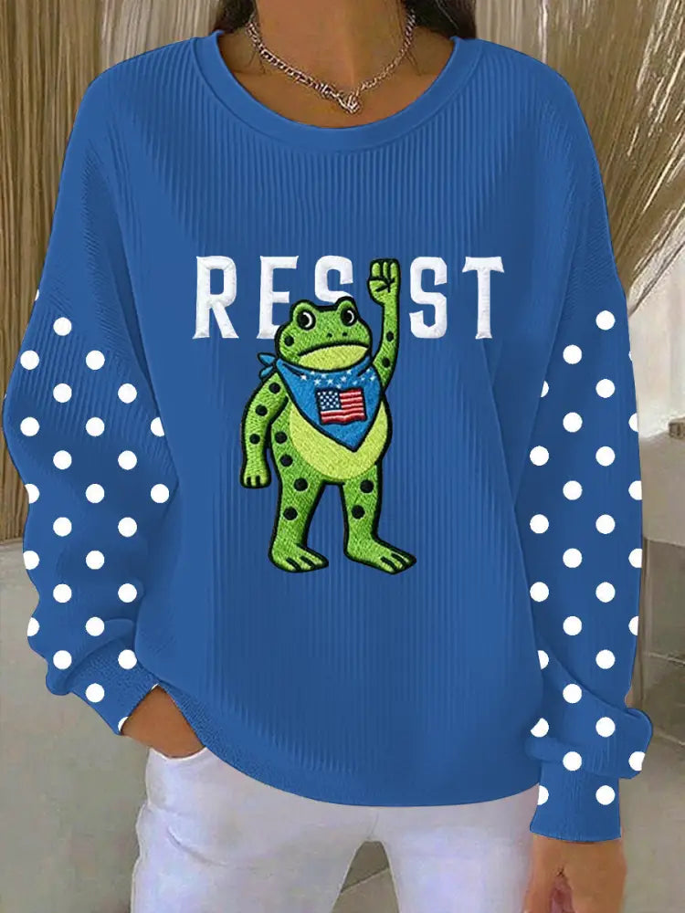 Women’s Portland Frog Resist Ribbed Round-Neck Sweatshirt Blue / S