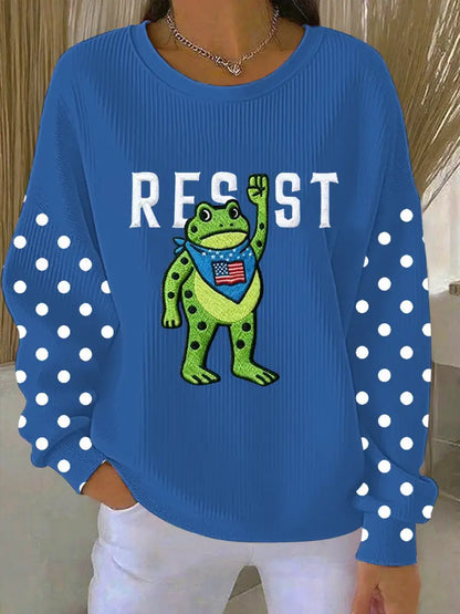 Women’s Portland Frog Resist Ribbed Round-Neck Sweatshirt Blue / S