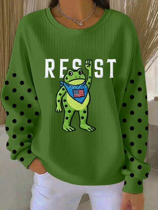 Women’s Portland Frog Resist Ribbed Round-Neck Sweatshirt Green / S