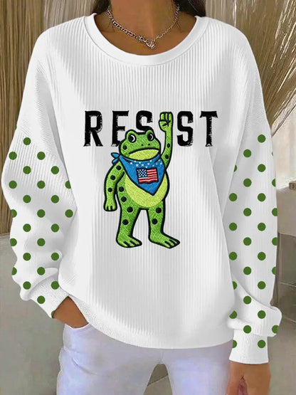 Women’s Portland Frog Resist Ribbed Round-Neck Sweatshirt White / S