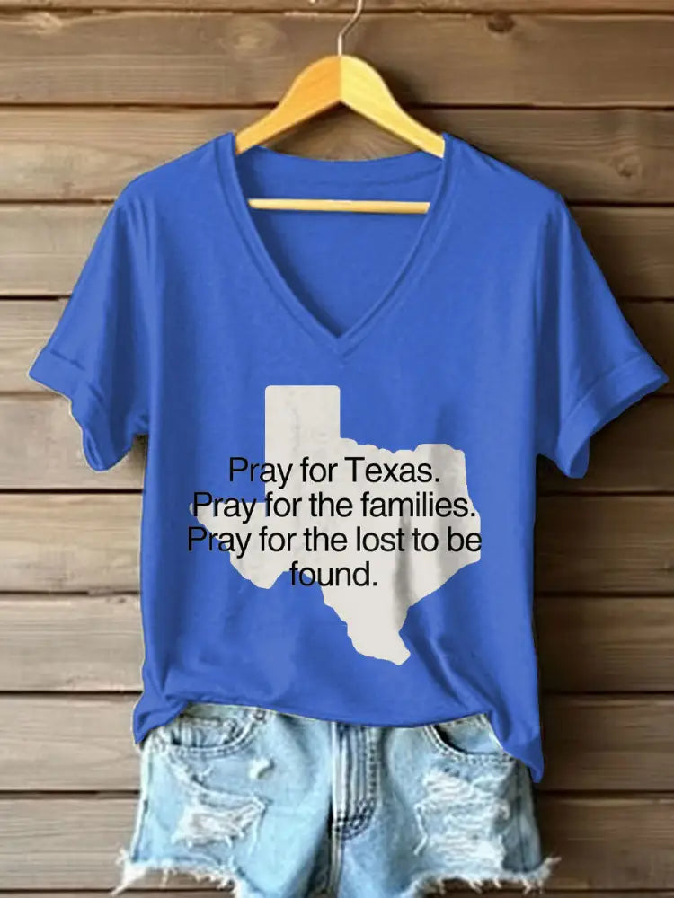 Women’s Pray For Texas Flooduing 2025 Printed T-Shirt Blue / S