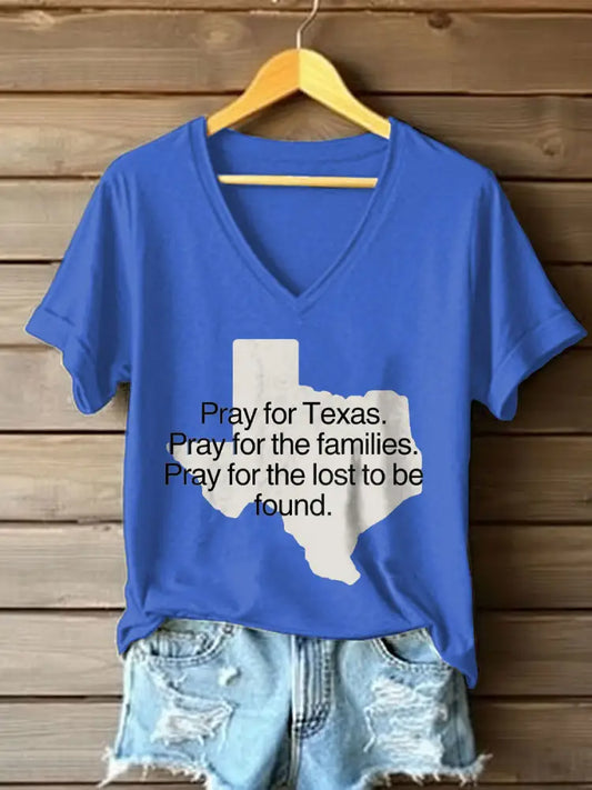 Women’s Pray For Texas Flooduing 2025 Printed T-Shirt Blue / S