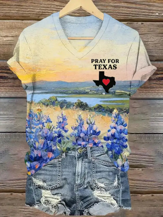 Women’s Pray For TEXAS Printed Casual T-Shirt As picture / S