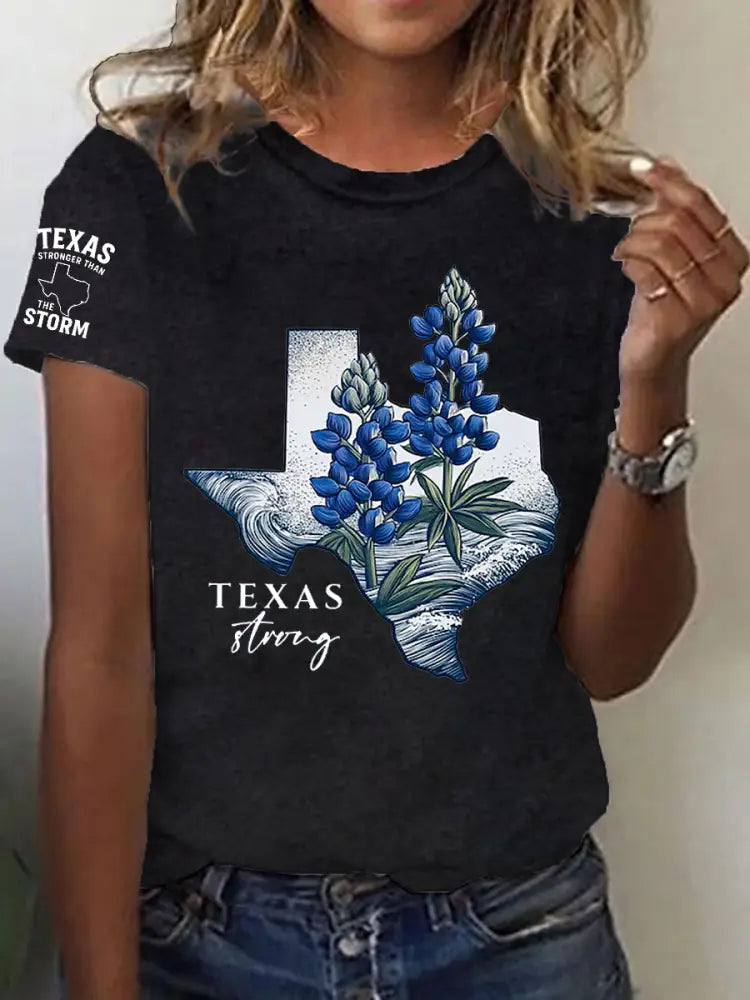 Women’s Prey For Texas Stronger Than the Storm Printed Short Sleeve T-shirt Black / S