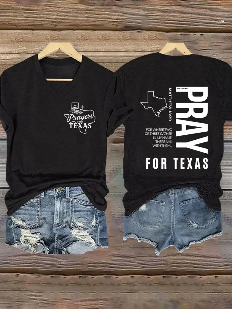 Women’s Prey For Texas Stronger Than the Storm Printed Short Sleeve T-shirt Black / S