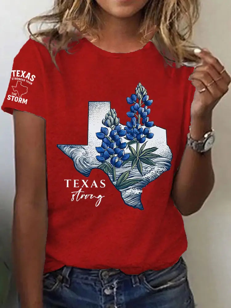 Women’s Prey For Texas Stronger Than the Storm Printed Short Sleeve T-shirt Deep Red / S