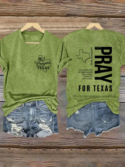 Women’s Prey For Texas Stronger Than the Storm Printed Short Sleeve T-shirt Green / S