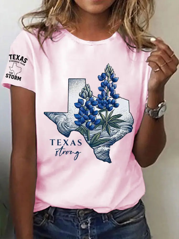 Women’s Prey For Texas Stronger Than the Storm Printed Short Sleeve T-shirt Light Pink / S