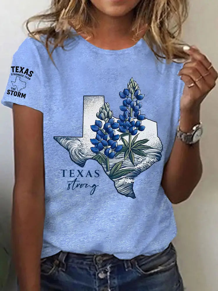 Women’s Prey For Texas Stronger Than the Storm Printed Short Sleeve T-shirt Sky Blue / S