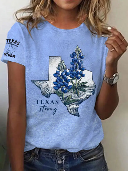 Women’s Prey For Texas Stronger Than the Storm Printed Short Sleeve T-shirt Sky Blue / S