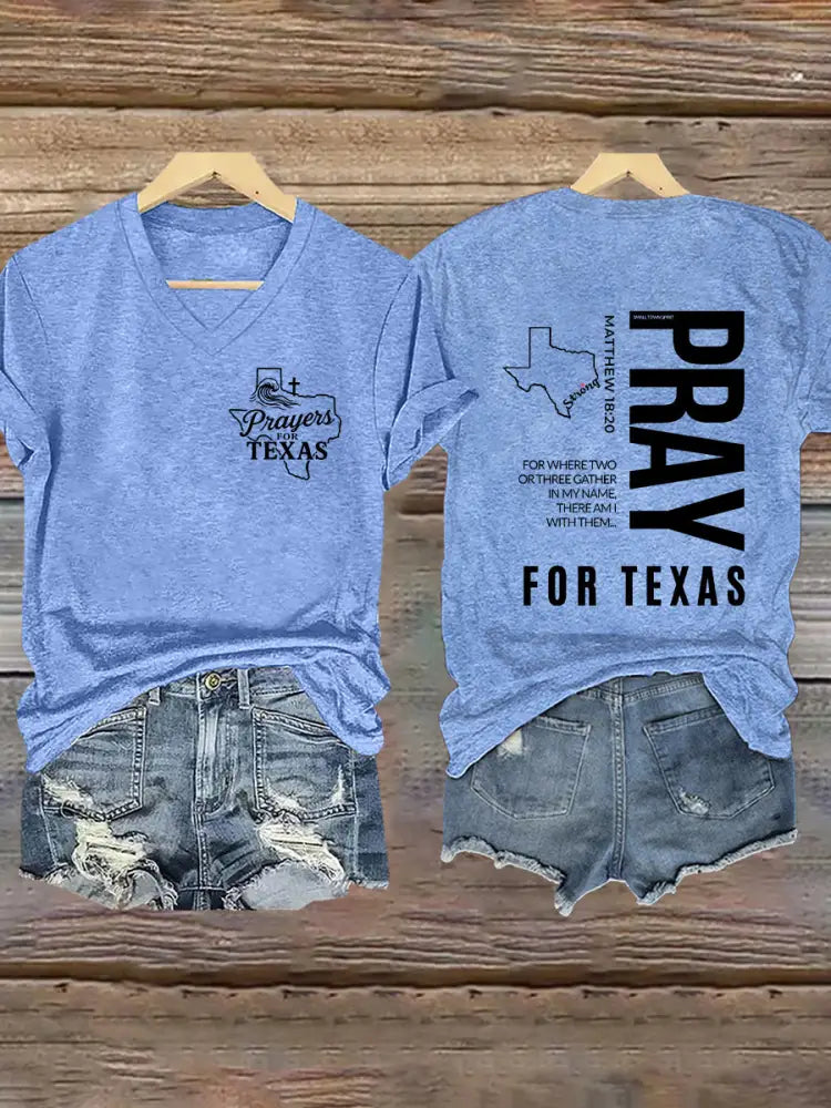 Women’s Prey For Texas Stronger Than the Storm Printed Short Sleeve T-shirt Sky Blue / S