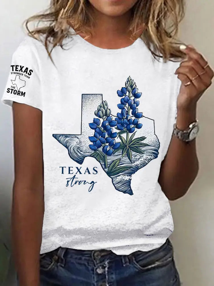 Women’s Prey For Texas Stronger Than the Storm Printed Short Sleeve T-shirt White / S