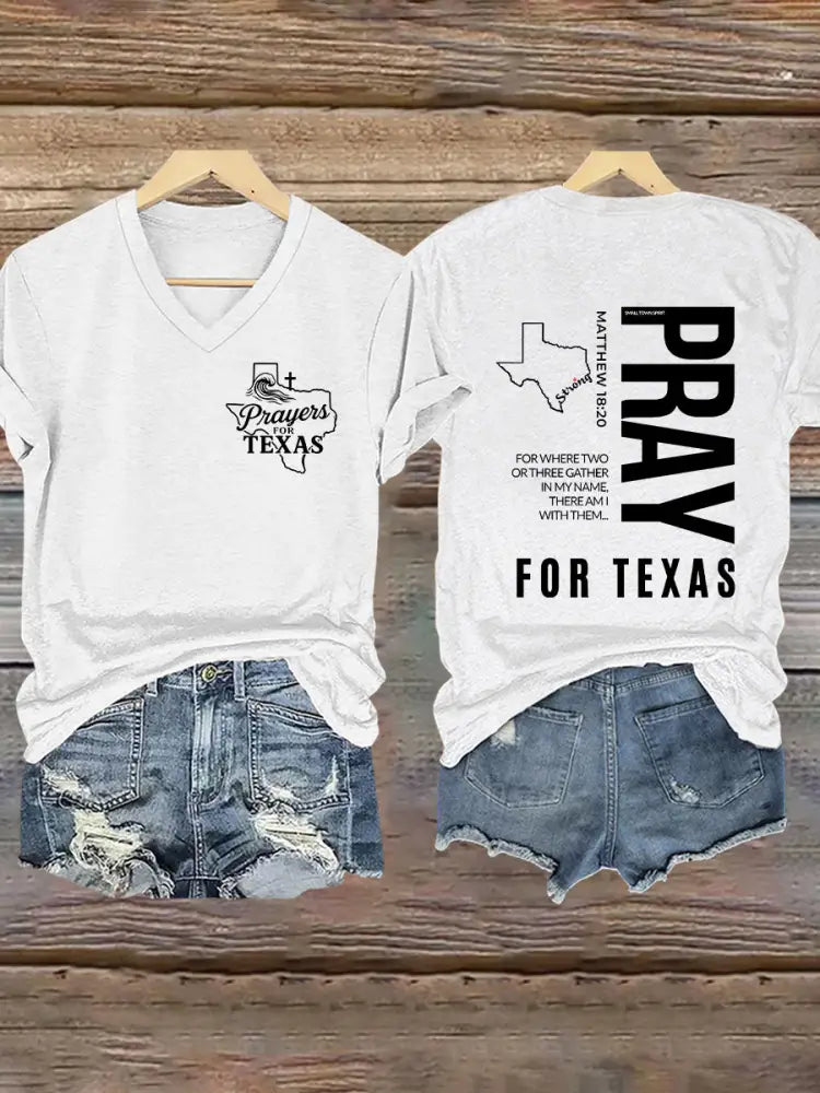 Women’s Prey For Texas Stronger Than the Storm Printed Short Sleeve T-shirt White / S