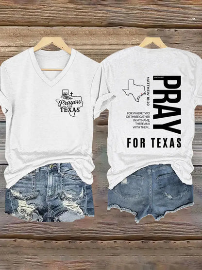 Women’s Prey For Texas Stronger Than the Storm Printed Short Sleeve T-shirt White / S