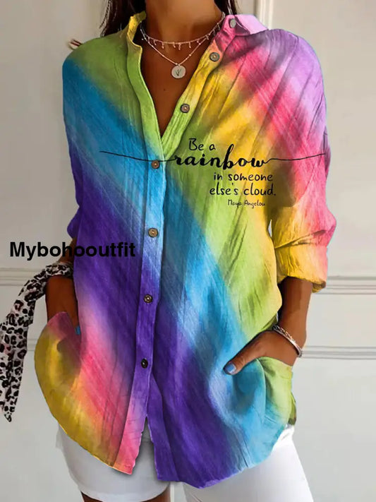 Women’s Pride Month LGBTQ Casual Long Sleeve Shirt Colorful / S