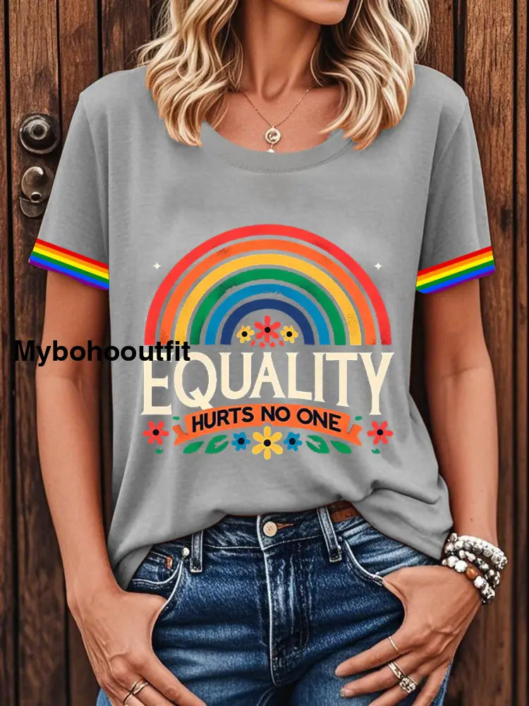 Women’s Pride Month LGBTQ Equality Hurts No One Short-sleeved T-shirt Light Gray / S