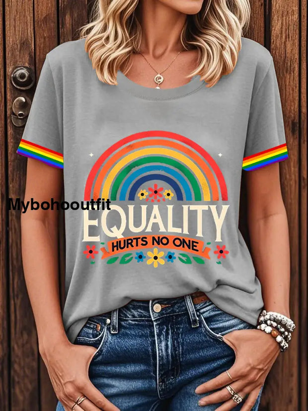 Women’s Pride Month LGBTQ Equality Hurts No One Short-sleeved T-shirt Light Gray / S