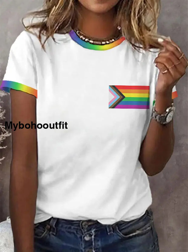 Women’s Pride Month Love Is Love Be Yourself Rainbow Print Casual Tee White / M
