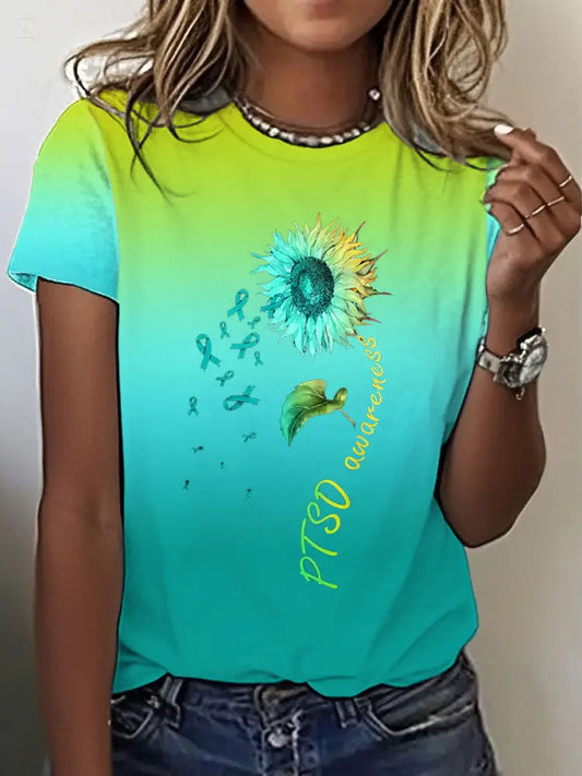 Women’s PTSD Awareness Veteran Printed T-shirt As picture / S