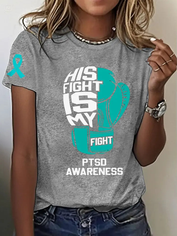 Women’s PTSD Awareness Veteran Printed T-shirt Light Gray / S