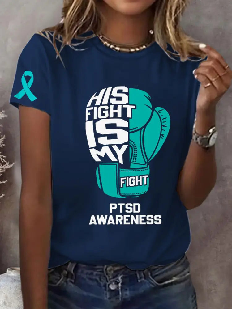 Women’s PTSD Awareness Veteran Printed T-shirt Navy Blue / S