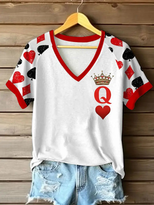 Women’s Queen of Hearts Crown Print T-shirt White / S