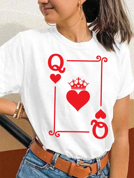Women’s Queen of Hearts Crown Print T-shirt White / S