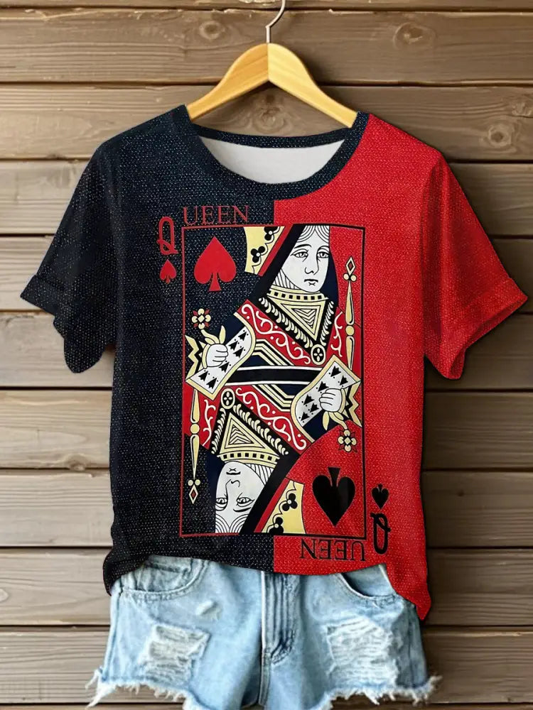 Women’s Queen Poker Printed Casual T-Shirt As picture / S