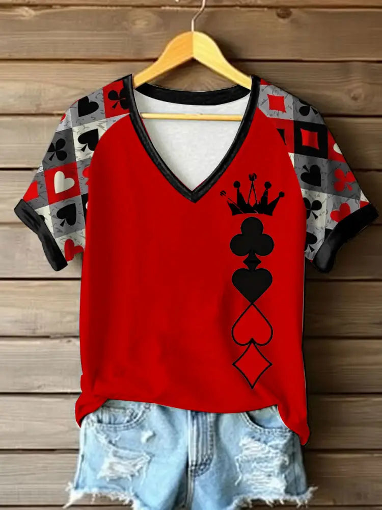 Women’s Queen Poker Printed Casual T-Shirt Red / S
