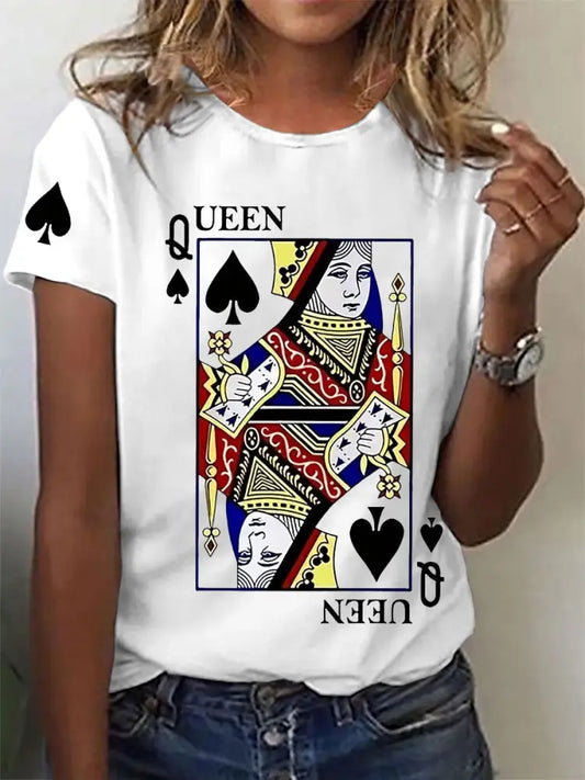 Women’s Queen Poker Printed Casual T-Shirt White / S
