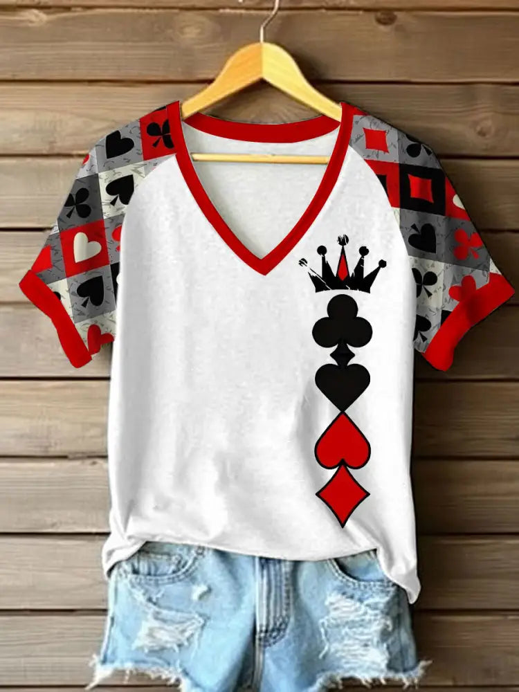 Women’s Queen Poker Printed Casual T-Shirt White / S