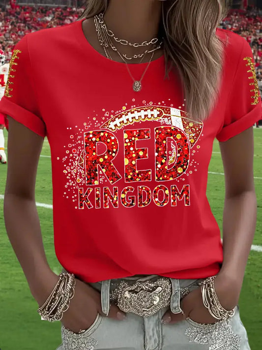 Women’s Red Kingdom Football Fans Lovers Gameday Casual Tee Red / S