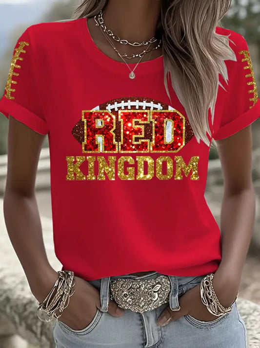 Women’s Red Kingdom Football Print Crew Neck T Shirt Red / S