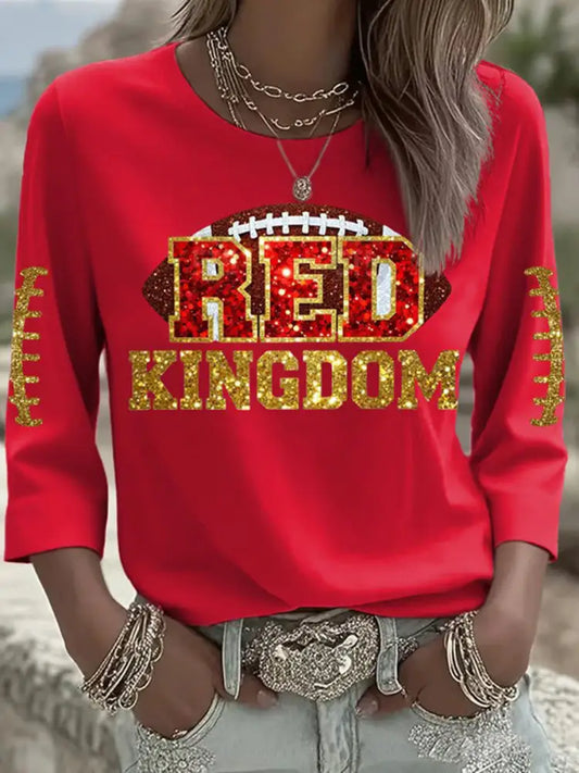 Women’s Red Kingdom Football Print Long sleeved T Shirt Red / S
