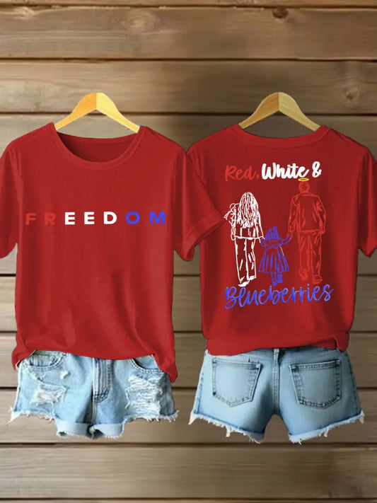 Women’s Red White And Blueberries Printed Iron On Short Sleeve T-Shirt Red / S