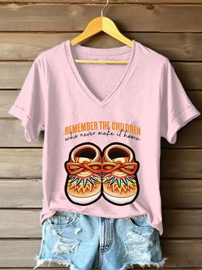 Women’s remember the children who never make it home V-neck T-shirts Light Pink / S