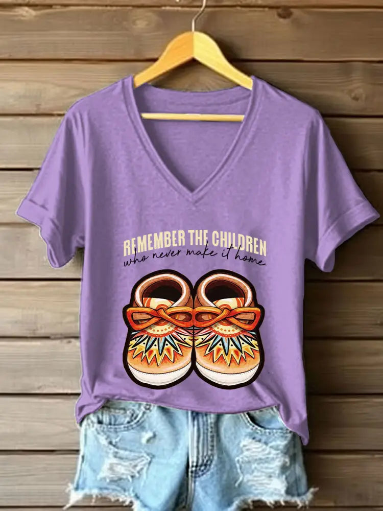Women’s remember the children who never make it home V-neck T-shirts Light Purple / S