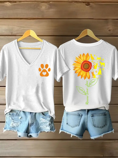 Women’s rescate save love Sunflower V-neck T-shirts White / S