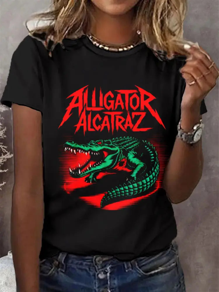 Women’s Retro Alligator Alcatraz Funny Florida Everglades Dark Humor T-shirt Black / S