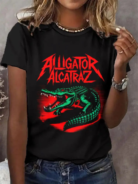 Women’s Retro Alligator Alcatraz Funny Florida Everglades Dark Humor T-shirt Black / S