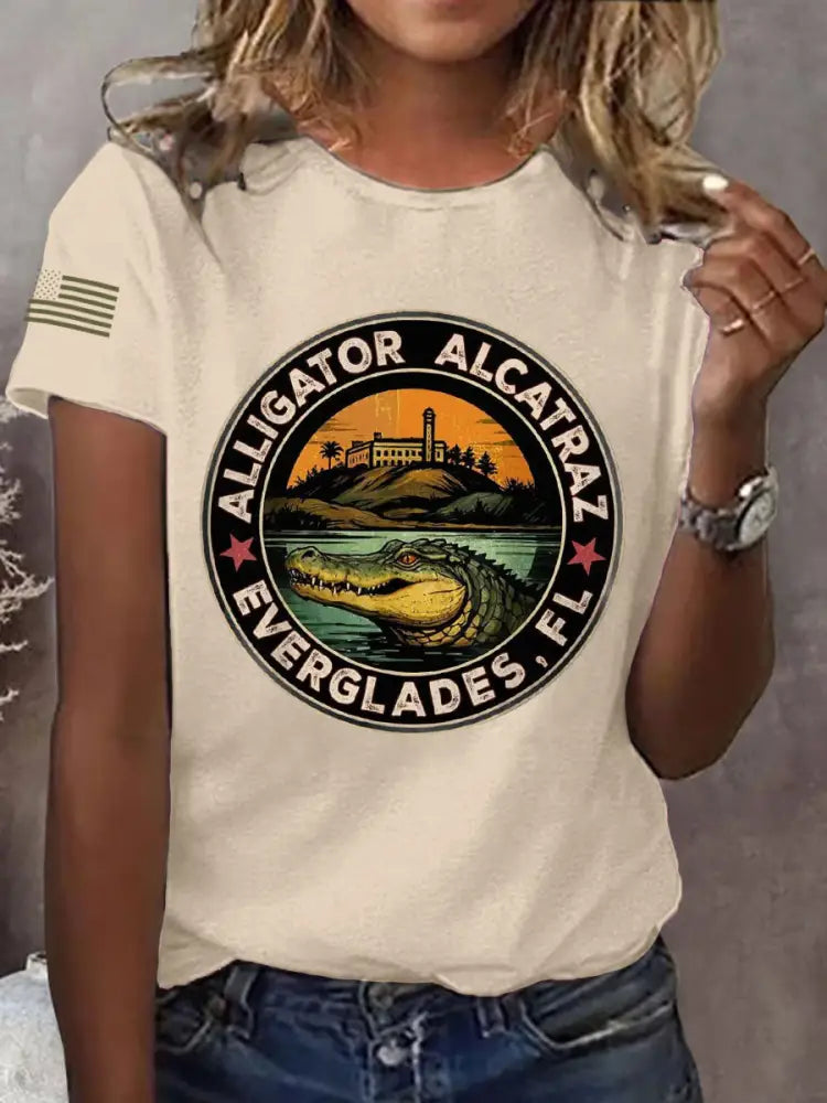 Women’s Retro Alligator Alcatraz Funny Florida Everglades Dark Humor Tee Apricot / S